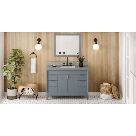 Jeffrey Alexander 48In. Blue Steel Theodora Vanity, Steel Grey Cultured Marble Vanity Top, Undermount Rectangle Bowl VKITTHE48BSSGR